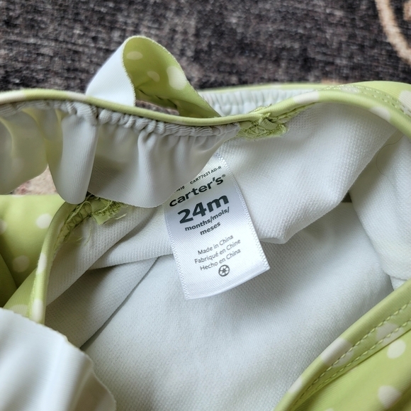Carter's 24 Month Polka Dot Green One Piece Bathing Suit Snap Closure Crisscross - Picture 2 of 5